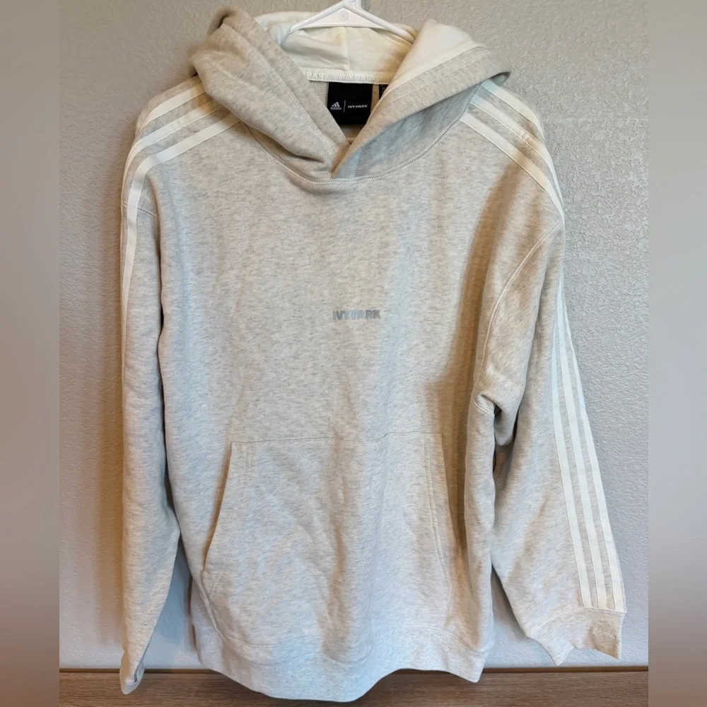 Adidas Ivy Park Cream Melange Unisex Hoodie with Stripes XS NWT - Picture 1 of 4